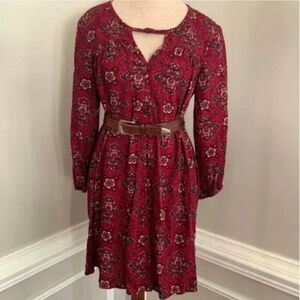 American Eagle Maroon Floral Babydoll Boho Dress Size Small